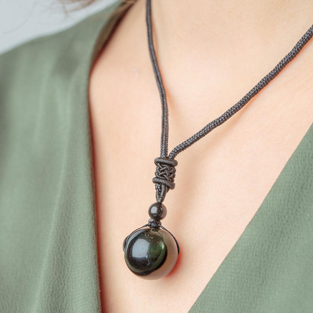 collier perle d'obsidienne